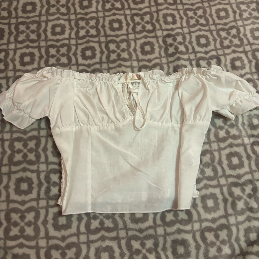 Off the shoulder tie front ruffle top